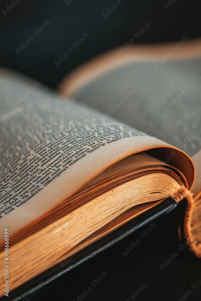 Poster an open book sitting on top of a table. perfect for educational or literary concepts