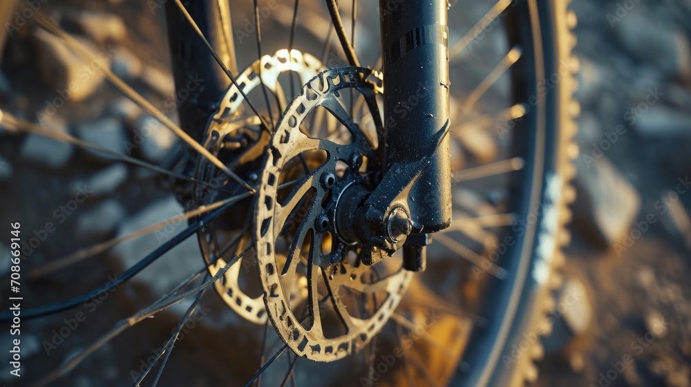 Canvas Prints Close-up view of a bicycle's front wheel. Ideal for illustrating cycling, transportation, or outdoor activities