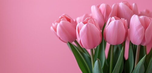 Fototapeta premium pink tulips are on a pink background