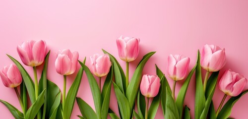 Fototapeta premium pink tulips are on a pink background