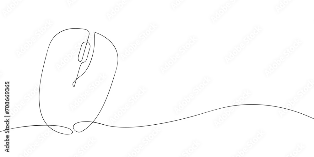 Poster a computer mouse drawing in one line. computer mouse vector icon.