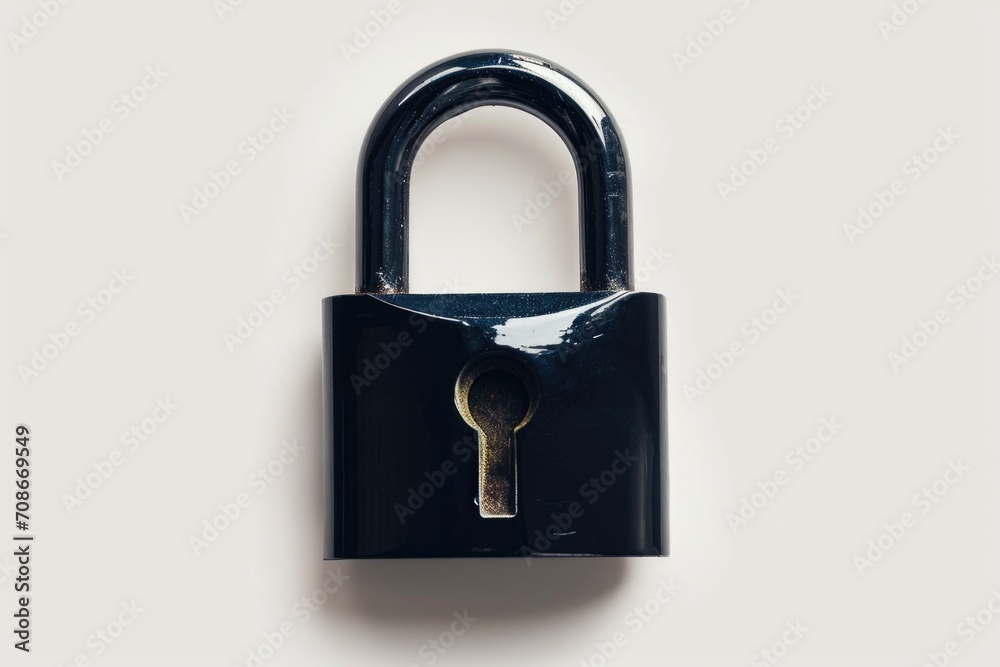 Aufkleber A black padlock is placed on a clean and white surface. This image can be used to symbolize security, protection, or locking mechanisms. It is suitable for various design projects and presentations