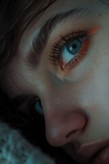 A close up view of a woman's face with a beautiful blue eye. Perfect for beauty or fashion related projects