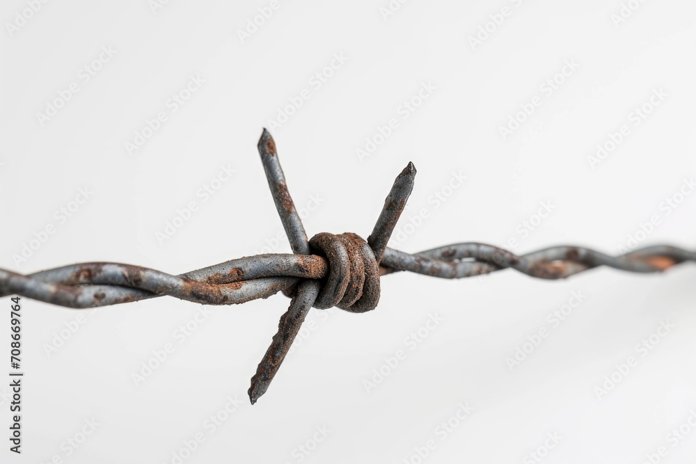 Poster Close-up view of barbed wire on a white background. Versatile image suitable for various themes and concepts