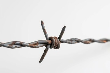Close-up view of barbed wire on a white background. Versatile image suitable for various themes and concepts