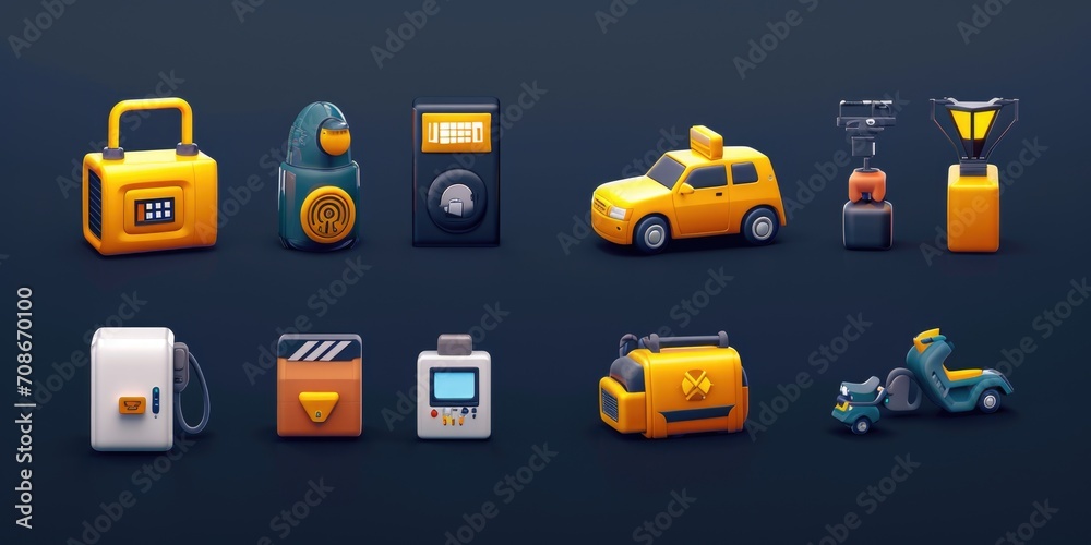 Aufkleber A variety of different types of objects displayed on a dark background. This image can be used for various purposes