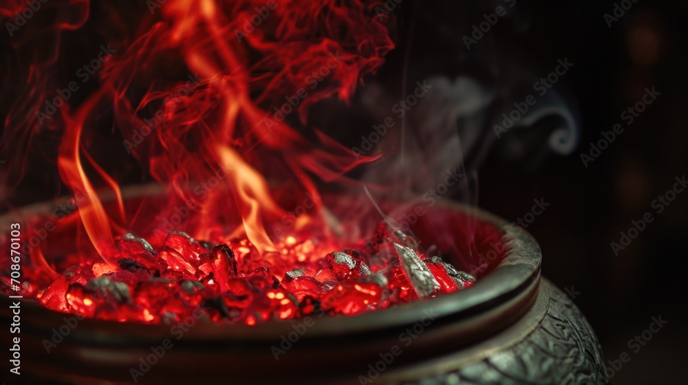Aufkleber a close-up view of a bowl filled with hot coal. perfect for illustrating concepts related to warmth,
