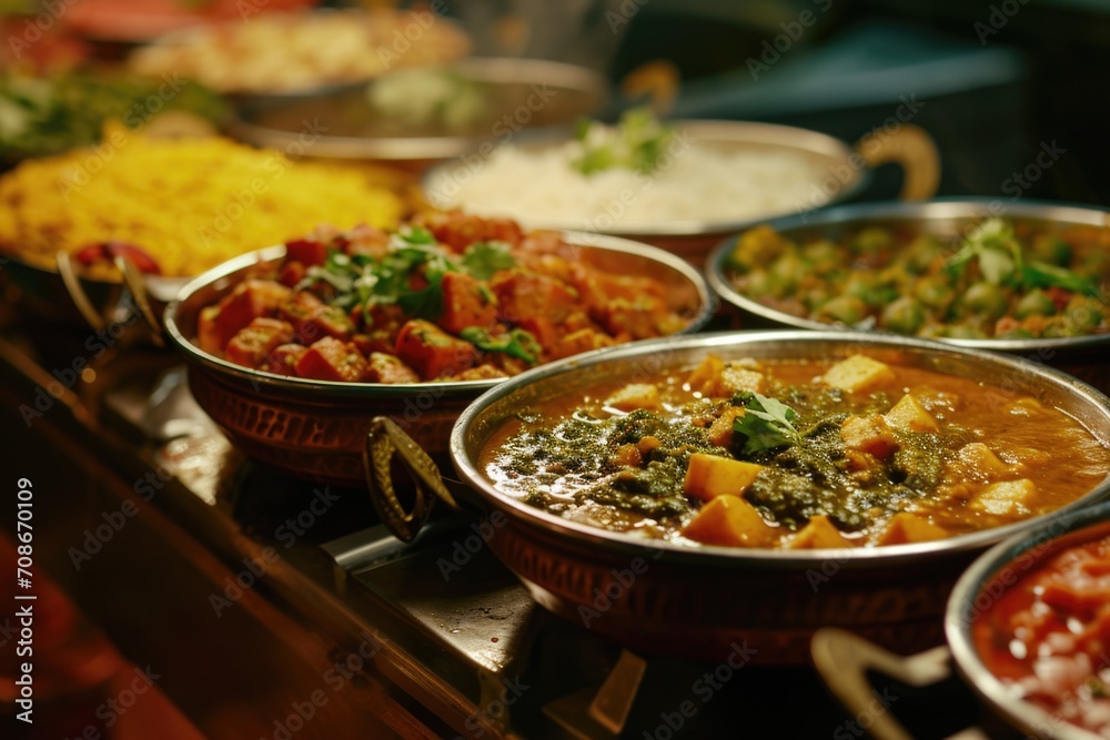 Poster a wide variety of delicious food options displayed on a buffet table. perfect for events and gatheri