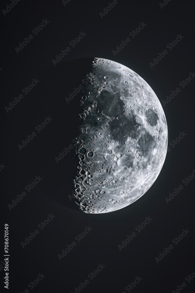 Poster a close-up view of the moon against a black background. perfect for astronomy enthusiasts or for cre