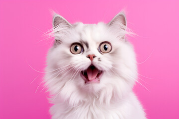 Fototapeta premium White cat on pink background