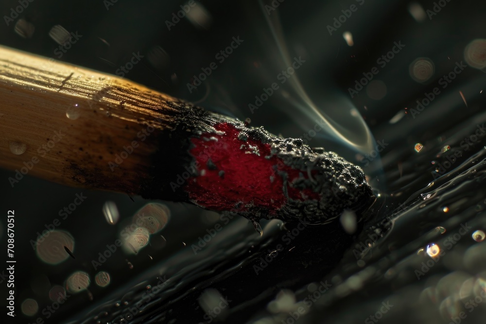 Poster A detailed view of a wooden stick with a red substance on it. This image can be used to depict a variety of concepts and themes