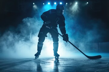 A professional hockey player holding a hockey stick on the ice. Suitable for sports-related projects