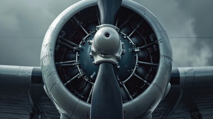 A detailed close-up view of a propeller on a plane. Perfect for aviation enthusiasts or travel-related designs