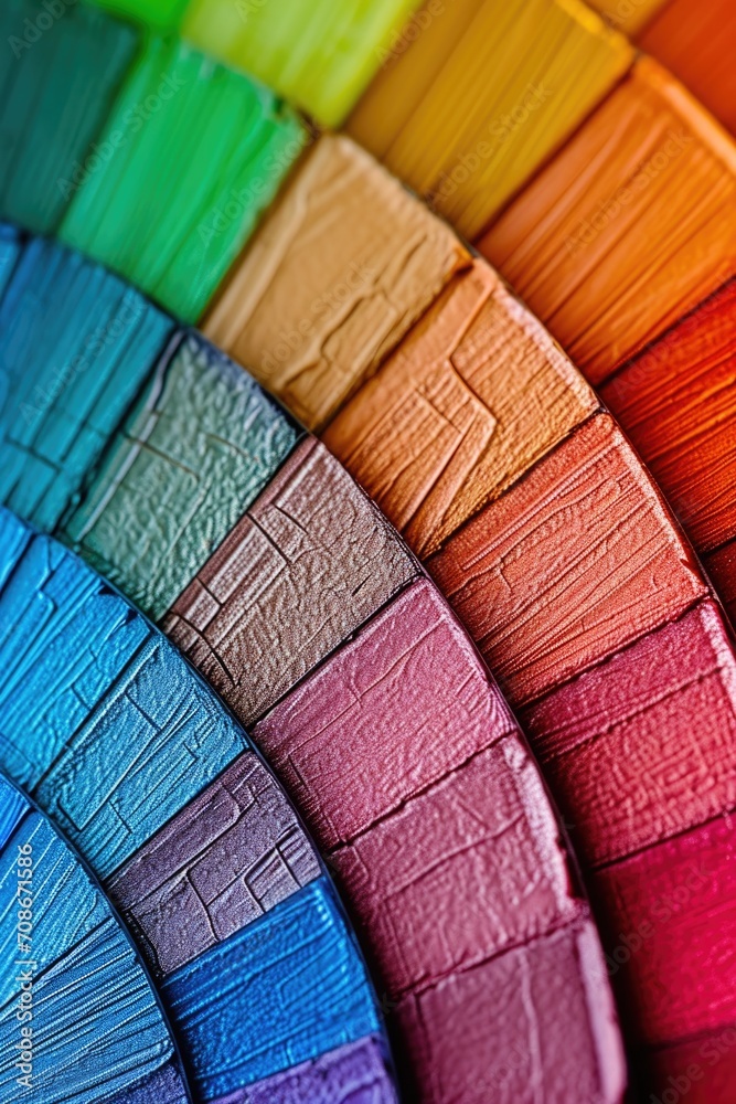 Poster A close-up view of a vibrant rainbow of paint. Perfect for artistic projects or adding a pop of color to any design