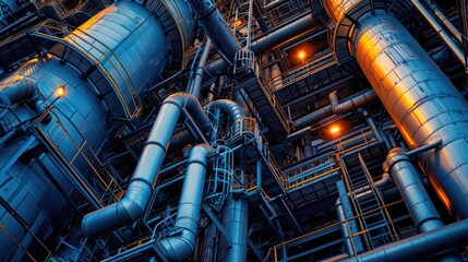 Group of pipes and pipes in a factory. Suitable for industrial and manufacturing concepts