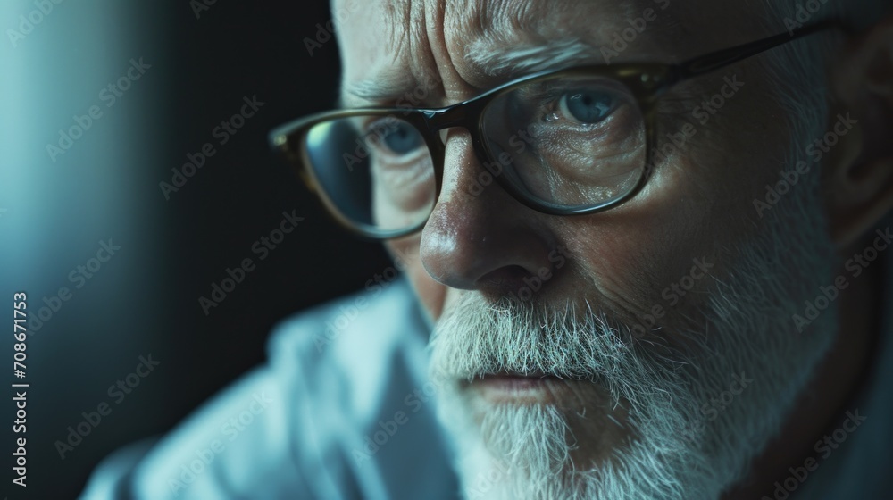 Aufkleber A close-up shot of a man with glasses and a beard. Versatile image suitable for various uses