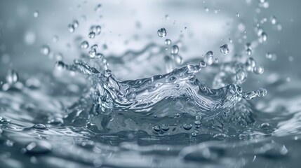 A splash of water on top of a blue surface. Perfect for depicting freshness and hydration. Ideal for use in advertising campaigns or website backgrounds