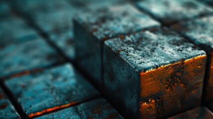 A detailed view of a solid metal block. Perfect for industrial themes or as a background texture