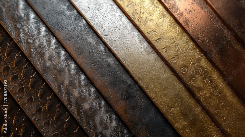 Poster a detailed view of a collection of metal strips. versatile image for various industrial and construc
