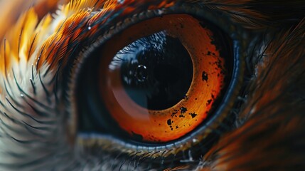 A detailed close-up of a bird of prey's eye. Perfect for nature enthusiasts and wildlife lovers