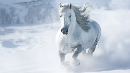 Obraz na płótnie Canvas White Horse on snow