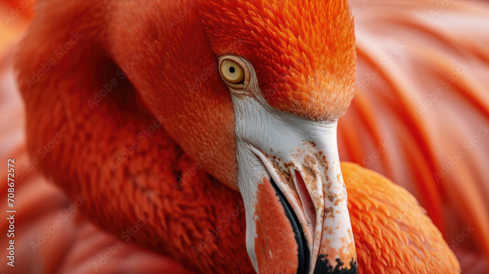 Poster a close up view of a flamingo's head and neck. this image can be used for nature and wildlife-themed