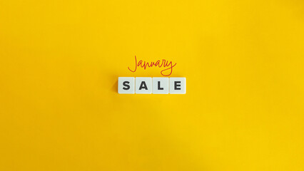 January Sale Banner. Text on Block Letter Tiles and Icon on Flat Background. Minimalist Aesthetics.