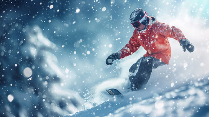 Snowboarding advertisment background with copy space