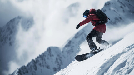 Fototapeta na wymiar Snowboarding advertisment background with copy space