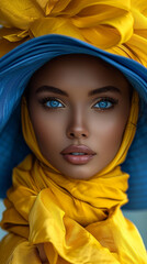 Saffron Elegance: Striking Eyes beneath a Yellow Wrap