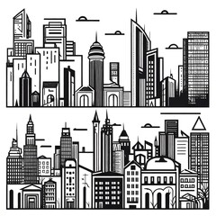 vector style city outline simple modern minimalist black and white 