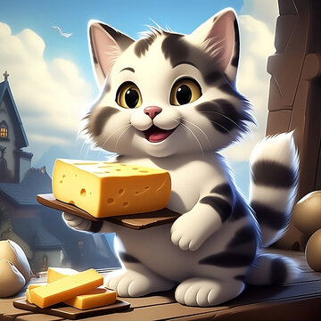 Gato rouba queijo a rato