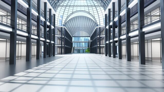 Shopping mall atrium interior. 3d animation