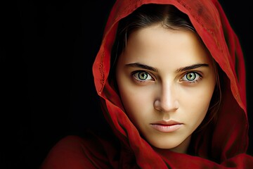  Intense Portrait of a Young Woman with a Red Scarf