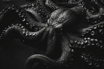 A black and white photo of an octopus. Suitable for marine life enthusiasts and educational purposes