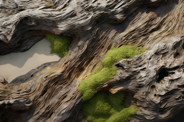 Eroded coastal rock texture with seaweed accents