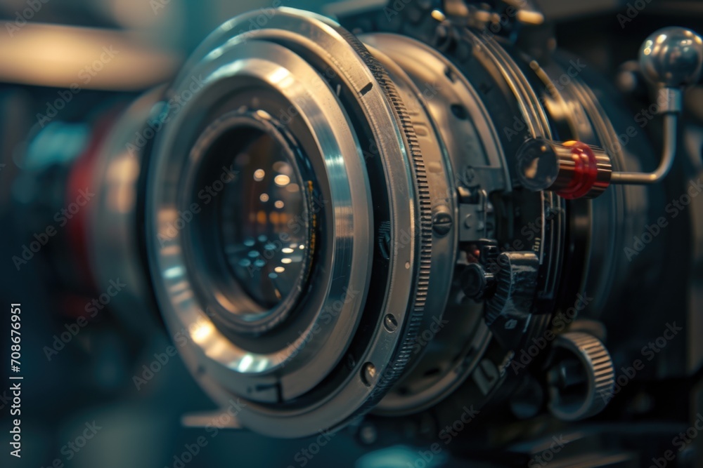 Poster close up view of a camera lens. ideal for photography enthusiasts and professionals.