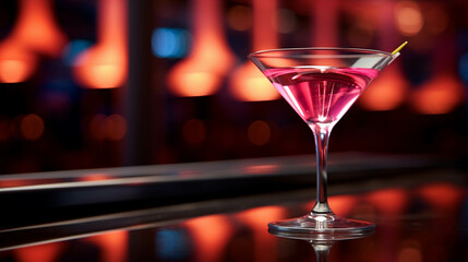Cosmopolitan drink with a blurred bar background