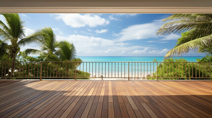 Empty balcony with wood floor with Caribbean sea view