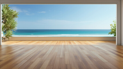 Fototapeta premium Empty balcony with wood floor with Caribbean sea view