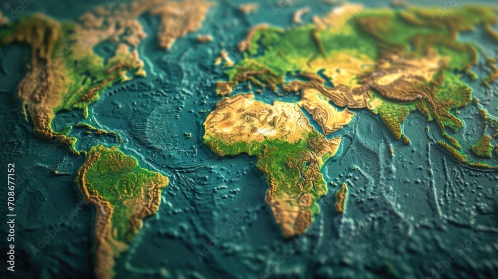 Poster a detailed close up of a map of the world. perfect for educational or travel-related projects