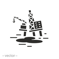 gas rig crash icon, oil platform accident, oil products spill, flat symbol on white background - vector illustration