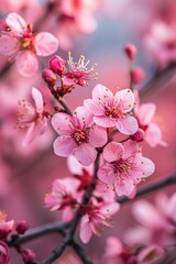 A close up view of a bunch of flowers growing on a tree. This image can be used to represent nature, beauty, and the vibrant colors of spring and summer