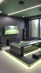 modern living room with tv, Speaker, table, window