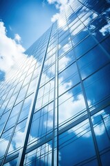Obraz premium Blue glass skyscraper reflecting the sky