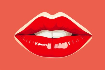 Woman's lips close-up with red lipstick, pop art 60s, illustration