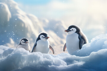 Cute penguins. Winter card. Generative AI