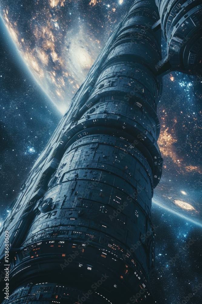 Aufkleber a picture of a space station located in the middle of a galaxy. can be used for science fiction or f