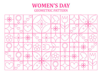 Neo geometric seamless pattern for 8 march. International womens day abstract geometric background. Vector illustration