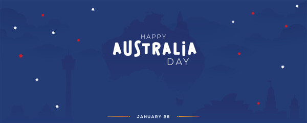 Fototapeta premium Vector 26th of January Happy Australia Day banner with silhouette map and flag